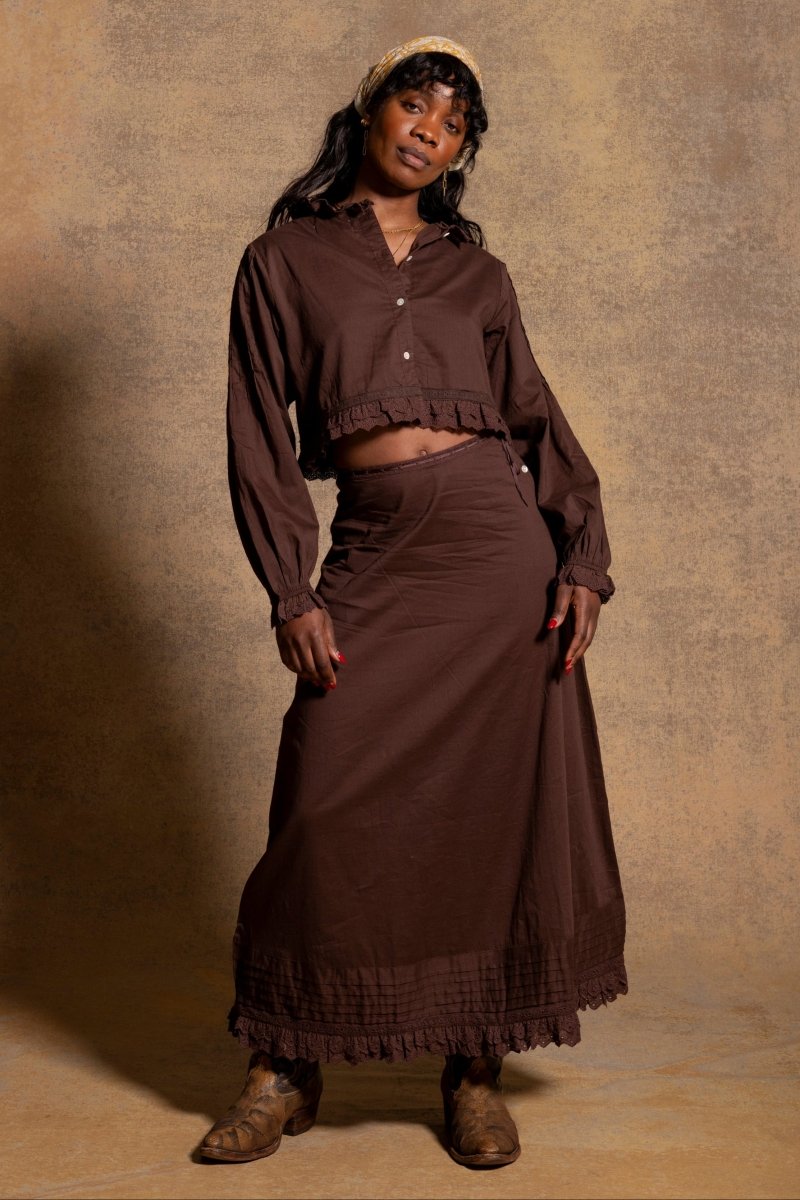 Sasha Long Sleeve Crop Brown (test) - The Silk Co Byron Bay