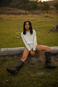 Sasha long sleeve crop - The Silk Co Byron Bay