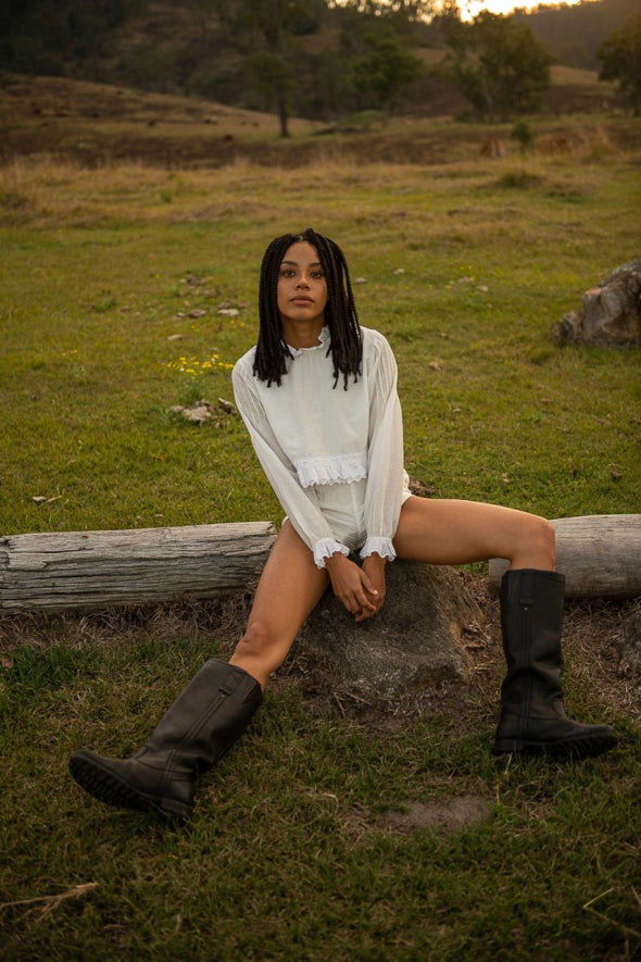 Sasha long sleeve crop - The Silk Co Byron Bay